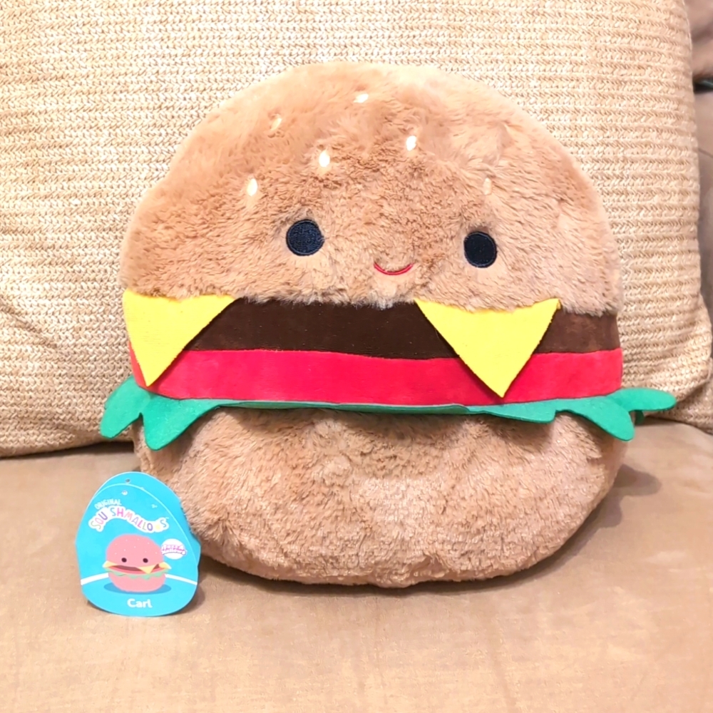 Original Squishmallows "Carl" the Hamburger a Fuzzamallow by Kelly Toys